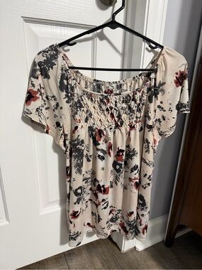 Maurice’s brand, Cream Floral Smocked Square Neck Short Sleeve Top